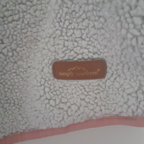 Simply Southern Sherpa Pullover Sweater Women's XL Pink White 1/4 Button - Picture 3 of 7